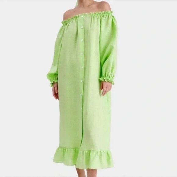 Sleeper Sleeper 100% Linen Loungewear Dress Lime Green Sz 1 Small Womens $318 - Picture 1 of 10